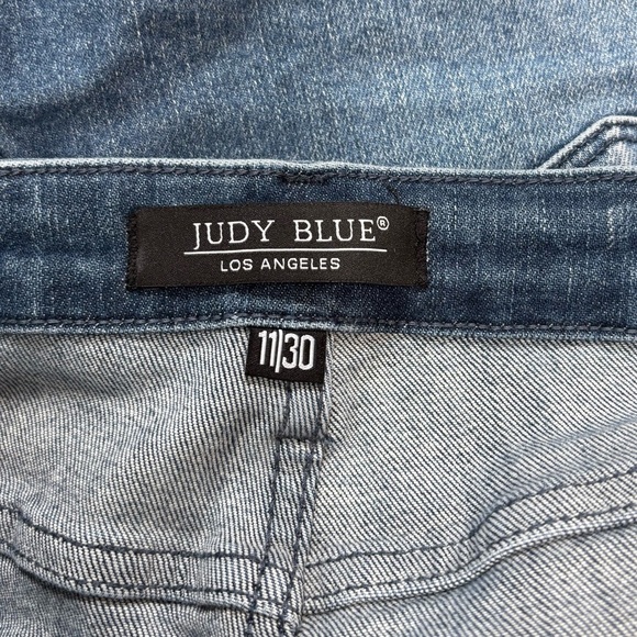 Judy Blue Y2K High Waist Raw Hem Bermuda Denim Blue Jean Shorts women's 11/30 - Picture 7 of 14
